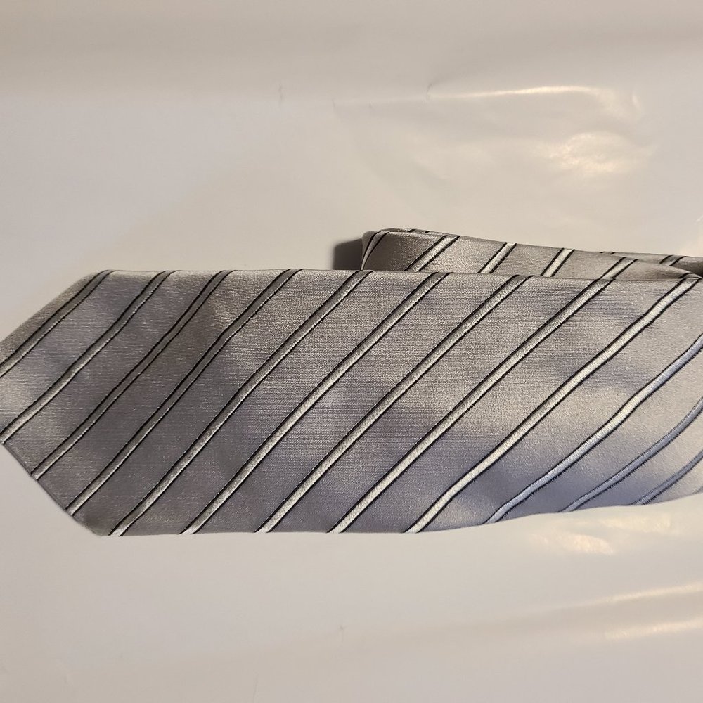 Gently Worned Men EXPRESS Satin Silver /White Sriple 100% Silk Ties
